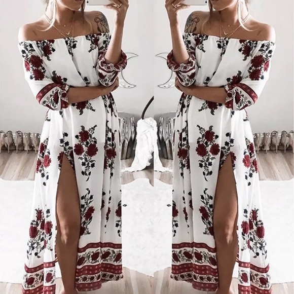 🌹Host Pick🌹Romantic Off Shoulder Leg Spilt Dress - Picture 2 of 3
